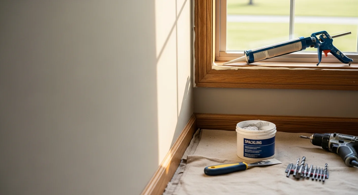 A Centerville handyman from MBS Homes LLC adjusting an interior door latch and inspecting trim during a punch list completion visit. Finished drywall patch and tightened cabinet hardware visible in the background of a residential home.